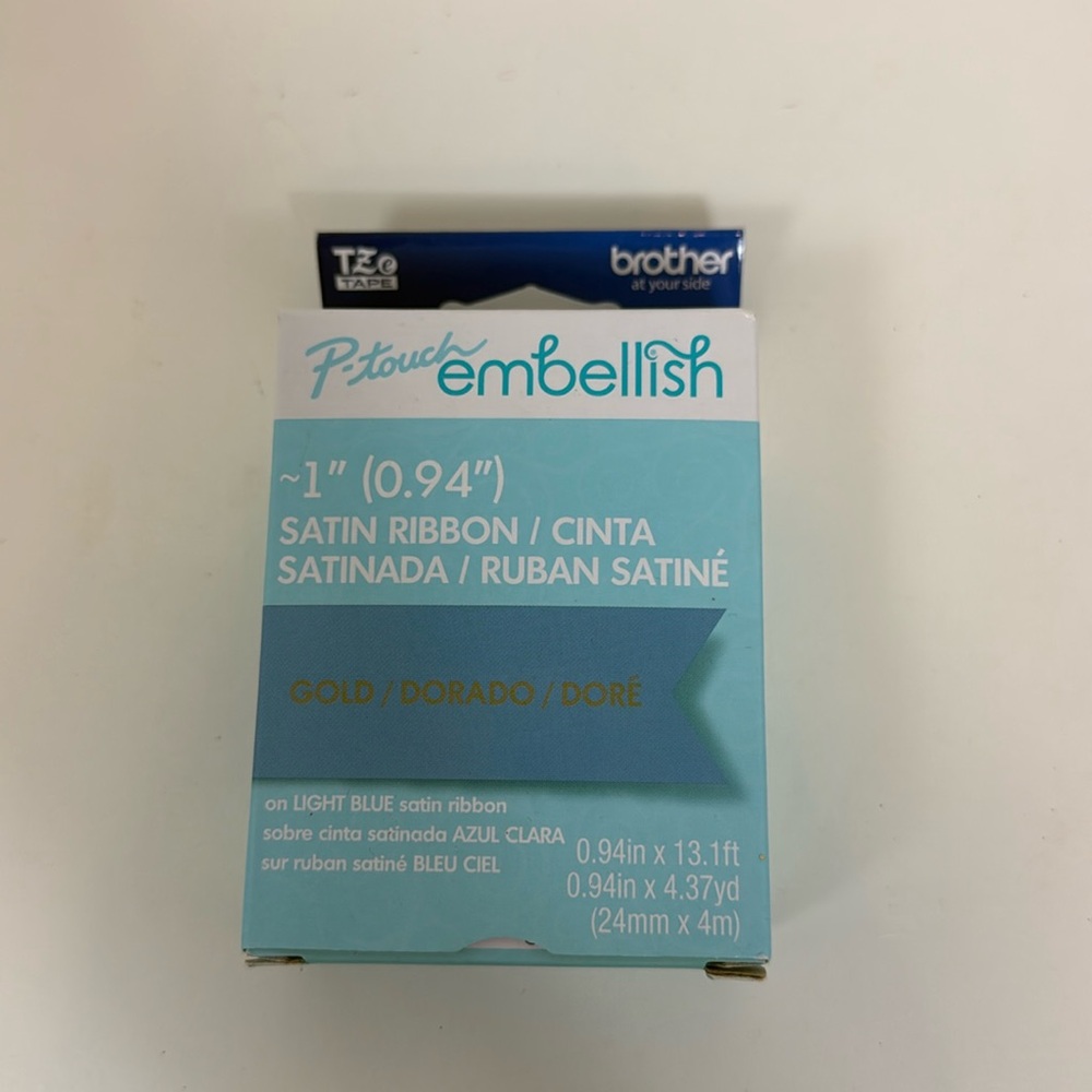 NIP P Touch Embellish 1” Satin Ribbon Gold on Light Blue TZE-RL54